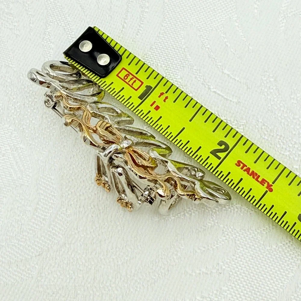 Vintage Mixed Silver and Gold Tone DANCE Bow Ballet Slippers Pin Brooch Pendant